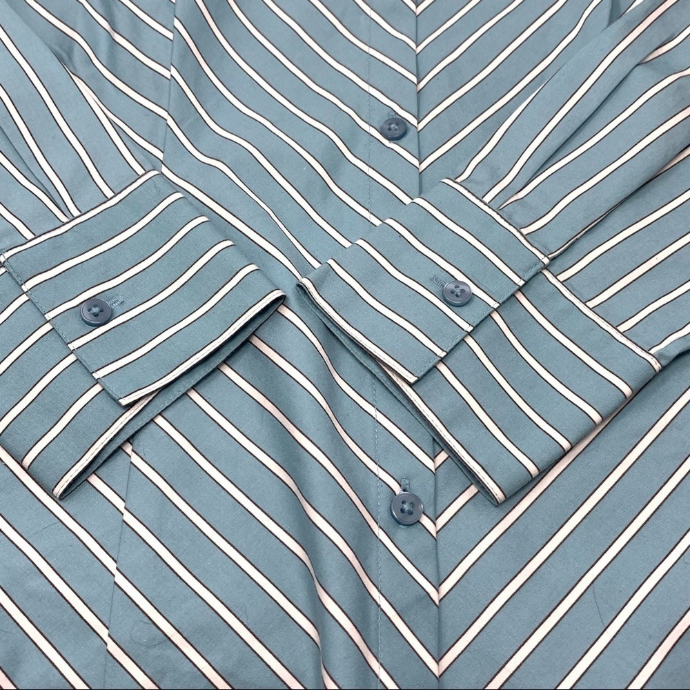 Ann Taylor Loft Classic Sky Blue White Pinstripe Long Sleeve Button Shirt Size 4 - Picture 11 of 13